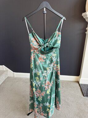 Billy J Green Floral Satin Cutout Maxi Dress 8